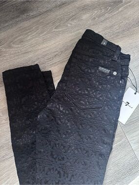 7 For All Mankind Black Floral Jacquard Skinny Jeans *NEW*